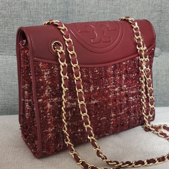 FLEMING CONVERTIBLE SHOULDER BAG tweed IN Burgundy - Picture 2 of 10